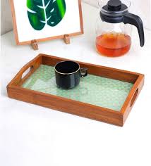 Green Wood Glass Serving Tray