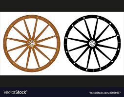 Set Of Old Wooden Wagon Wheel Icon