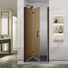 34 35 5 In W X 72 In H Bi Fold Pivot Frameless Shower Door With 1 4 In Amber Tempered Glass Bronze Finish