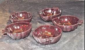 Red Fish Shaped Cut Glass Fruit Bowls