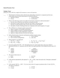 Pre Ap Chem Stoich Practice Test