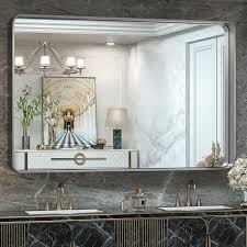 55 In W X 36 In H Rectangular Aluminum Framed Wall Mount Bathroom Vanity Mirror In Silver