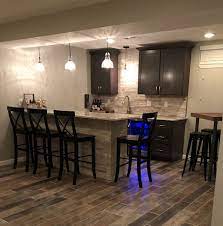 Basement Bar With Stone Veneer