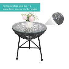 Gray 3 Piece Wicker Round Table Outdoor Bistro Set Outdoor Acapulco Chair Set