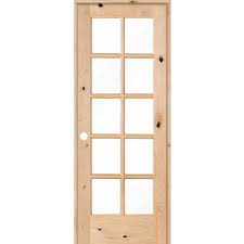 Krosswood Doors 28 In X 80 In Krosswood French Knotty Alder 10 Lite Tempered Glass Solid Right Hand Woodsingle Prehung Interior Door Unfinished