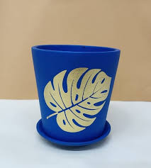 Leaf Printed Flower Terracotta Blue