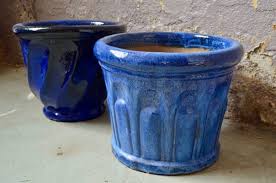 Blue Ceramic Planters Set Of 2 For