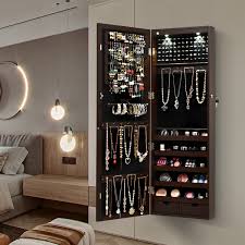 Lockable Wall Mount Mirrored Jewelry