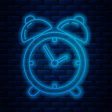 Glowing Neon Line Alarm Clock Icon