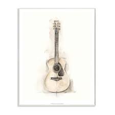 Stupell Industries Acoustic Guitar Watercolor Drawing Wood Plaque By Ethan Harper Size 10 X 15 White
