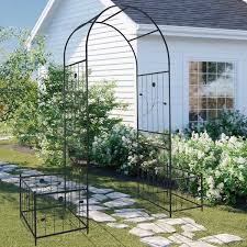 7 2 Ft Outdoor Black Metal Garden Arch Trellis Climbing Plants Support Rose Arch With 2 Plant Stands