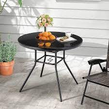 34 Inch Patio Dining Table With 1 5 Inch Umbrella Hole For Garden Costway