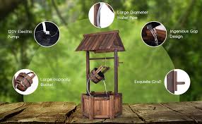 Garden Rustic Wishing Well Wooden Water