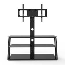 Yofe 41 3 In Black 3 Tier Storage Shelves Tempered Glass Tv Stand Fits Tv S Up To 65 In With Swivel And Height Adjustable