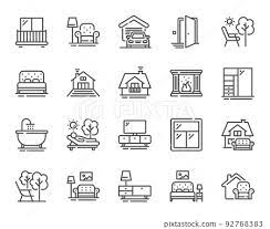 Furniture Line Icons Balcony House