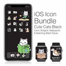 Cute Cats Black Edition Iphone Icons