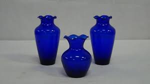 3 Vintage Cobalt Blue Glass Vases In