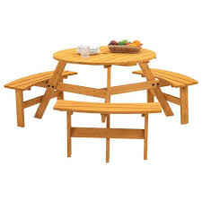 Circular Outdoor Wooden Picnic Table
