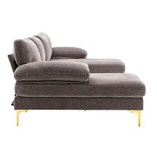 110 In Square Arm 3 Piece Velvet U Shaped Sectional Sofa In Gray With Chaise