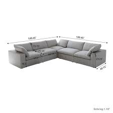 120 In Free Combination Large 5 Seat L Shape Corner Modular Linen Flannel Upholstered Sectional Sofa With Ottoman Gray