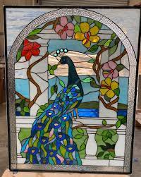 Stained Glass Peacock Art With Flowers