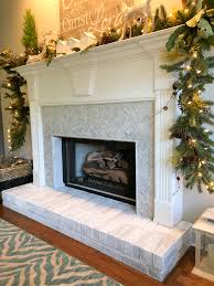 Herringbone Marble Tile To A Fireplace