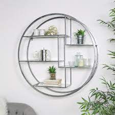 Large Round Silver Mirrored Multi Shelf