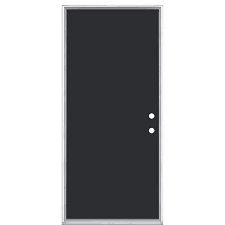 36 In X 80 In Flush Left Hand Inswing Jet Black Painted Steel Prehung Front Exterior Door No Brickmold In Vinyl Frame