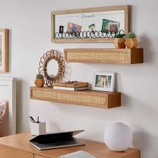 Stylewell Natural Wood Floating Wall Shelves With Rattan Caning Detail Set Of 2
