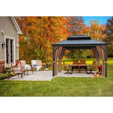 Tozey 10 Ft X 12 Ft Aluminum Outdoor Black Gazebo With Galvanized Steel Roof Mosquito Nets And Curtains