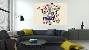 Poster France Landmark Map Silhouette