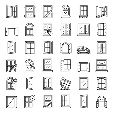 Window Installation Icons Set Outline
