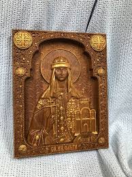 Wood Carvings Orthodox Icon Saint Olga