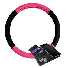 Fh Group Modernistic Flat Cloth Steering Wheel Cover And 4 Seat Belt Pads Pink