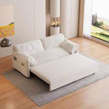 Beige Soft Velvet Queen Size Sofa Bed