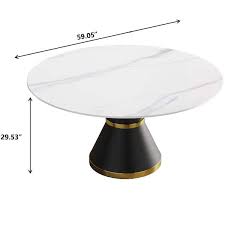 Magic Home 59 05 In Round Sintered Stone Dining Table With Black Pedestal Metal Base Seat 8 White And Black