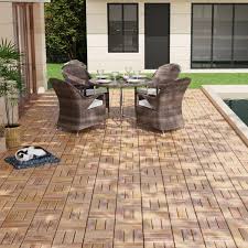 Gogexx 12 In X 12 In Square Acacia Wood Interlocking Flooring Deck Tiles Checker Pattern For Patio Brown Pack Of 30 Tiles