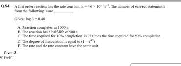 Order Reaction Has The Rate Constant K