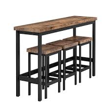 Athmile Brown Counter Height Extra Long Dining Table Set With 3 Stools Pub Kitchen Set Side Table With Footrest