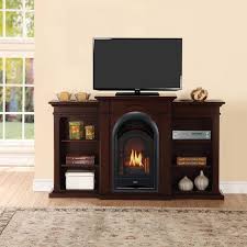 Procom Dual Fuel Ventless Gas Fireplace System 15000 Btu T Stat Control Chocolate W Shelves