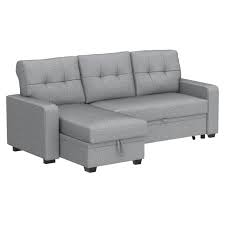 Devion Furniture Contemporary Reversible Sectional Sleeper Sectional Sofa With Storage Chaise In Light Gray Fabric