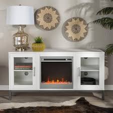 Walker Edison 52 Avenue Wood Fireplace Tv Console With Metal Legs White