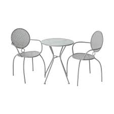 Alfresco Home Martini 3 Piece Bistro Set In Greyhound Finish With 23 75 Round Bistro Table And 2 Stackable Bistro Chairs