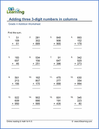 Grade 4 Addition Worksheets Free