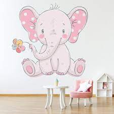Pink Elephant Nursery Wall Sticker Ws