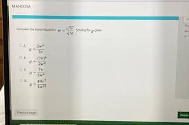 Mancosa Consider The Literal Equation W