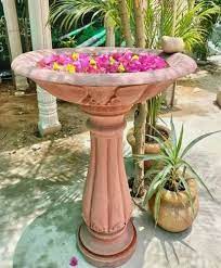 Red Outdoor Sand Stone Bird Bath For