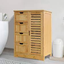 23 7 In W X 11 9 In D X 32 5 In H Yellow Bamboo Freestanding Linen Cabinet With 2 Removable Shelves And 4 Drawer