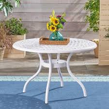 Noble House Phoenix White Round Aluminum Outdoor Dining Table