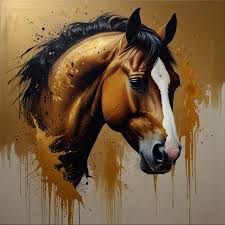 Abstract Oil Painting With Gold Horse